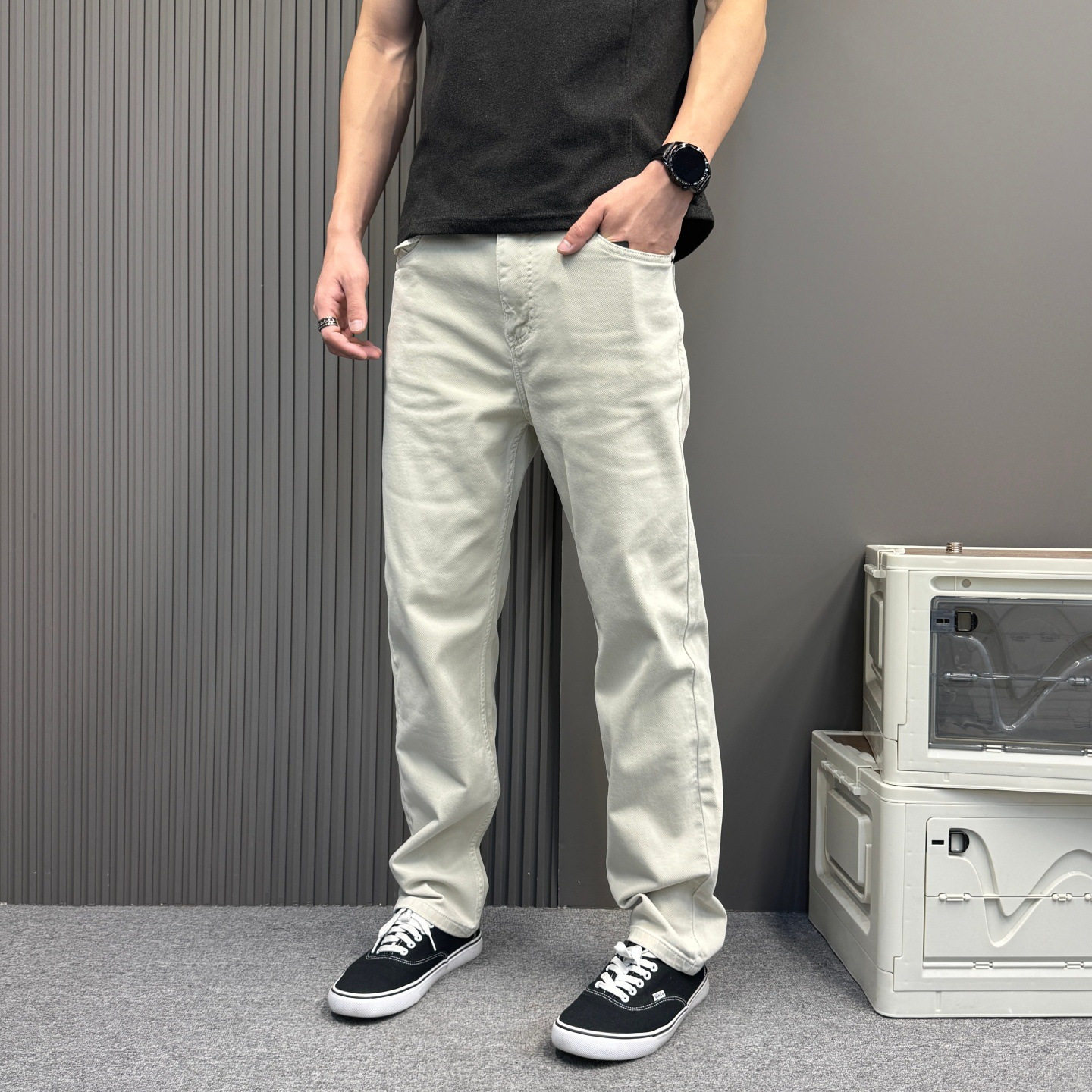 韩系氛围感穿搭高腰小直筒显瘦休闲牛仔裤男女情侣款百搭春秋长裤