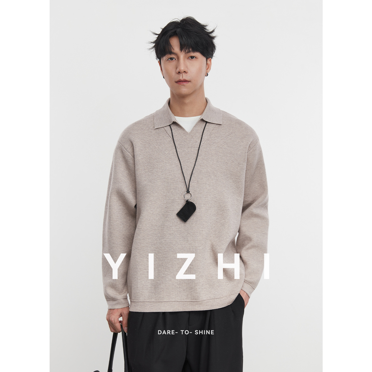 亦止【质感针织】假两件重磅毛衣730g海鸥领针织衫上衣男冬季内搭