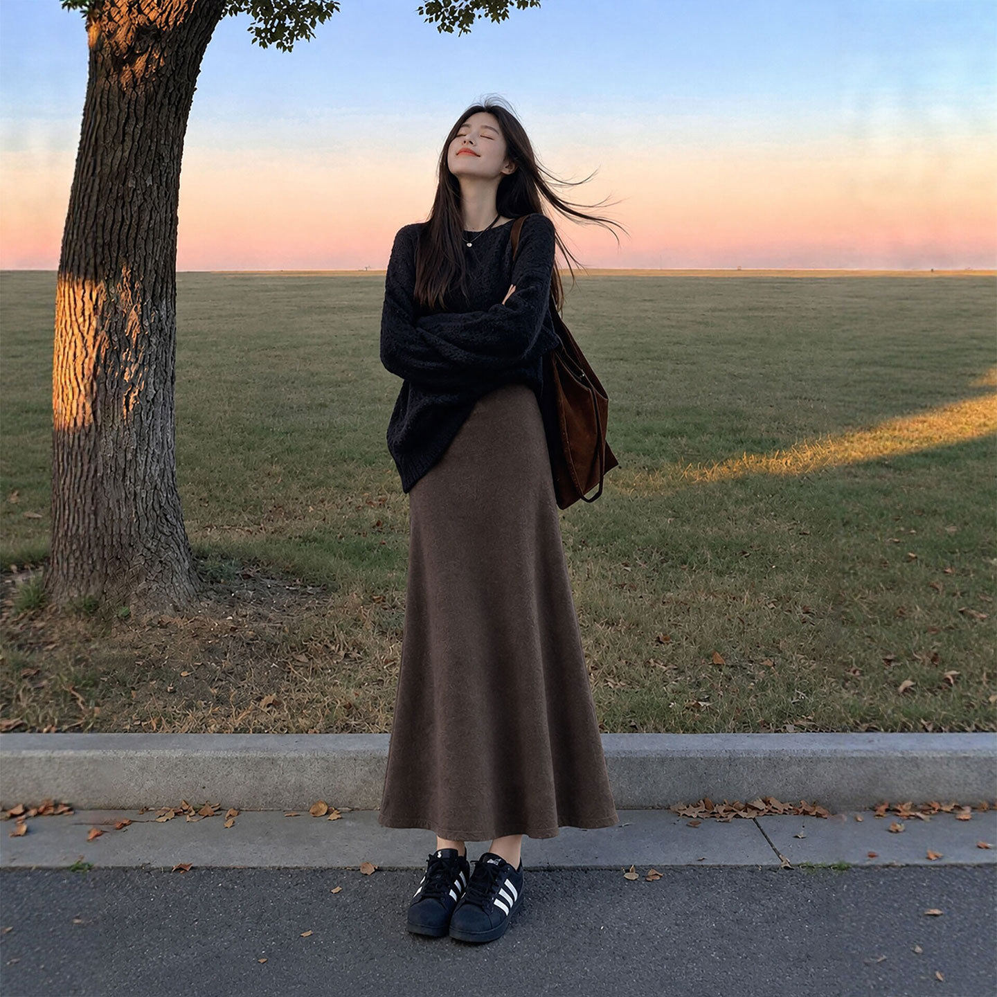 复古咖色针织裙女秋冬季款显瘦新款半身裙高腰修身气质大码半身裙