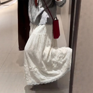 大码胖mm气质温柔风蕾丝拼接蛋糕半身裙女秋冬季高腰显瘦a字伞裙