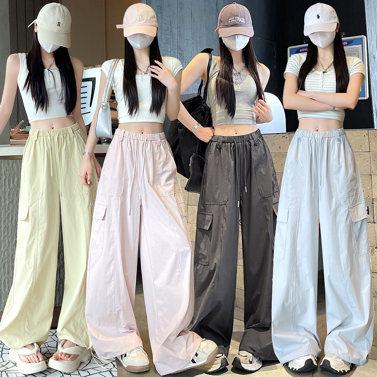现货夏季新款甜酷工装裤女束脚阔腿两穿薄款休闲运动速干登山长裤