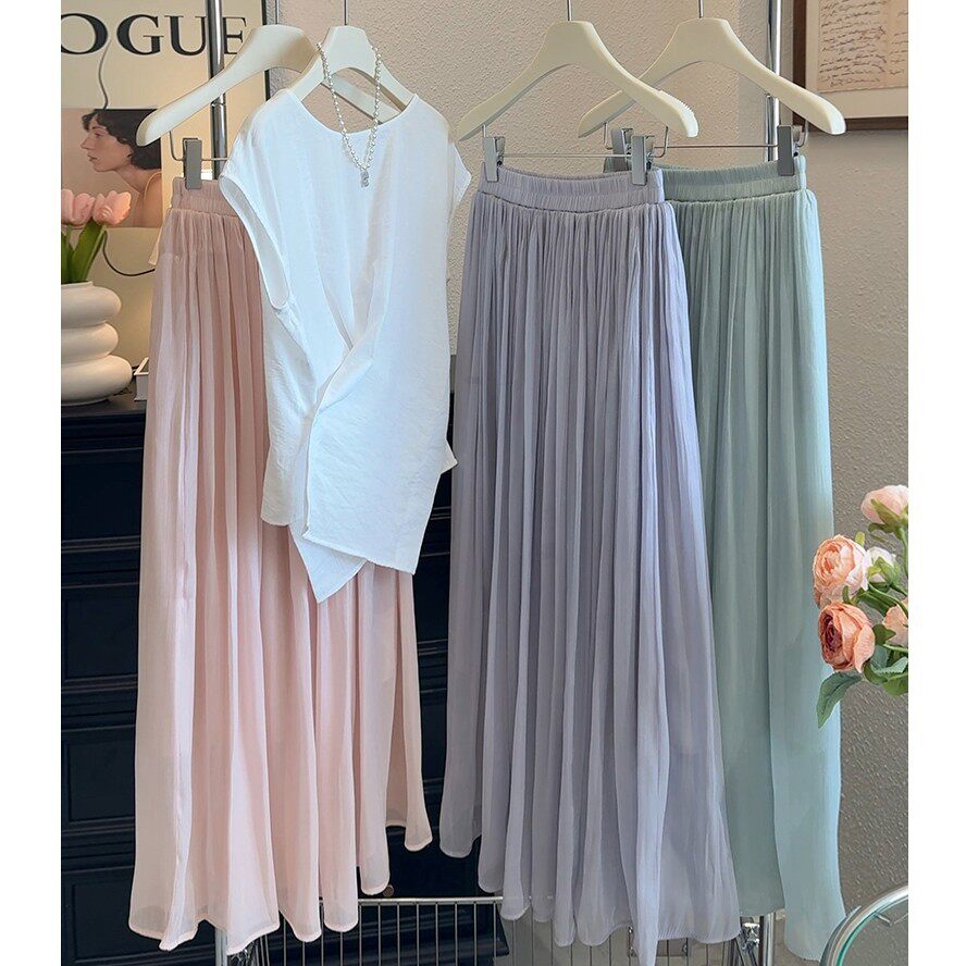 超仙垂感半身裙女夏季长款度假仙女裙子2026新款珠光纱拖地长裙