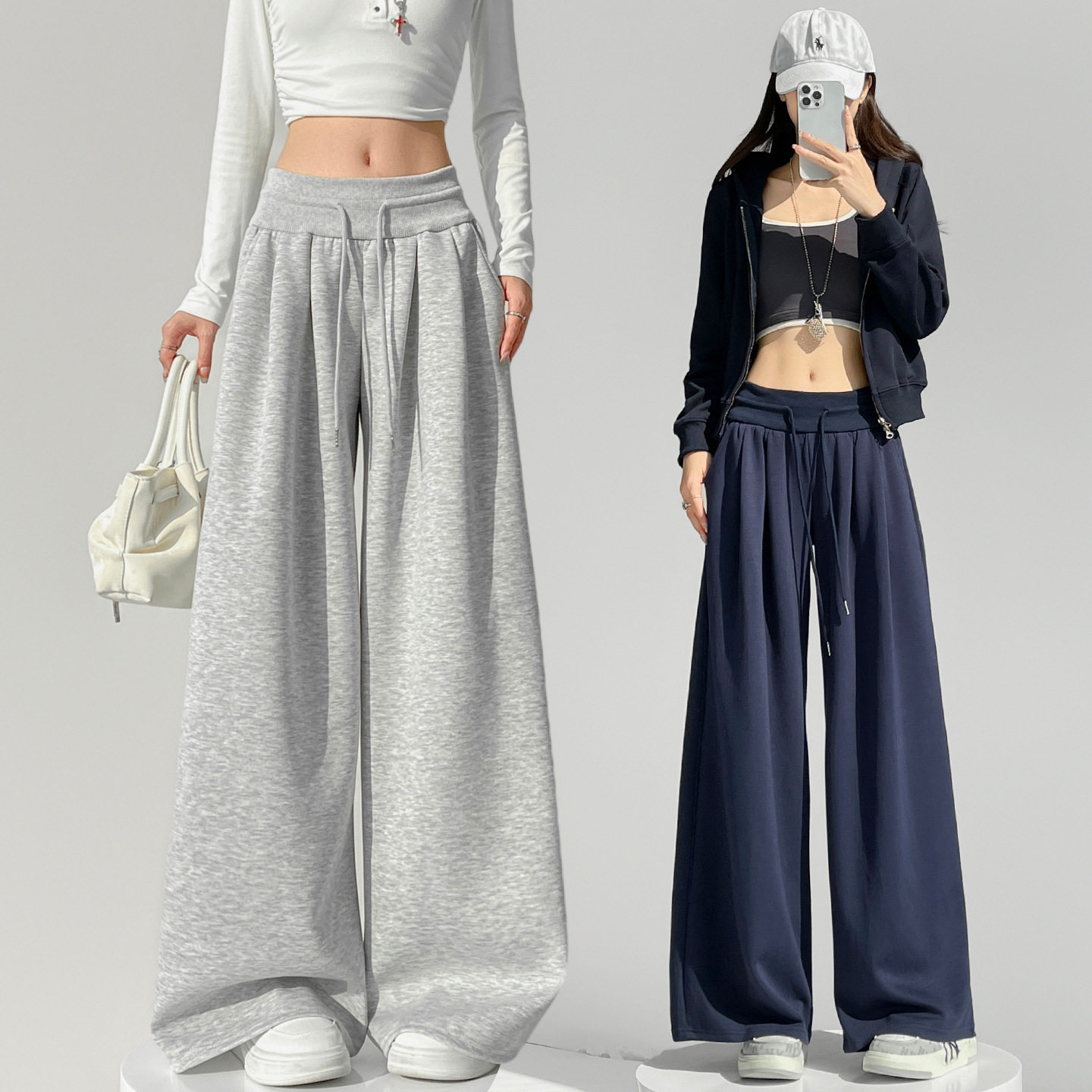 灰色运动裤子女春2026新款宽松慵懒风阔腿裤小个子低腰休闲拖地裤