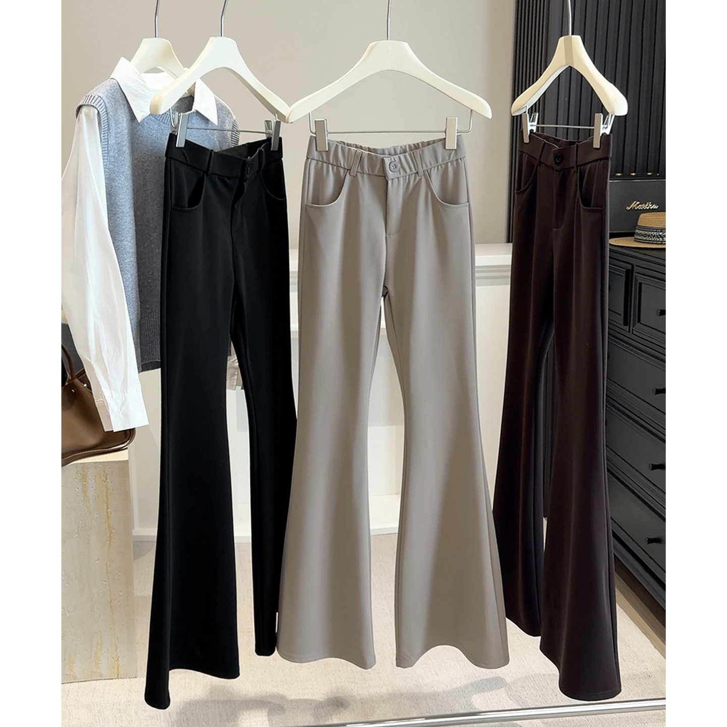 2026春夏季薄款松紧微喇裤女高腰显瘦冰丝垂感速干西装喇叭长裤子,女装/女士精品,休闲裤,淘宝优惠券,粉丝福利购,淘宝优惠卷