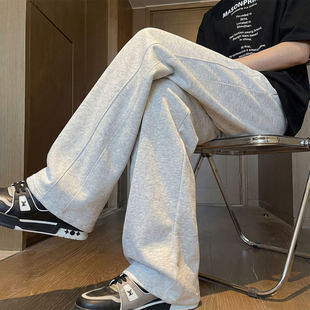 灰色运动裤子女2026新款春秋休闲直筒加绒卫裤小个子冬窄版阔腿裤