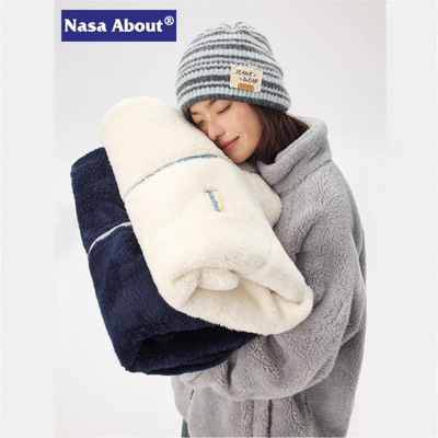 NASA长绒摇粒绒立领外套男女秋冬时尚潮流加厚保暖开衫夹克棉衣