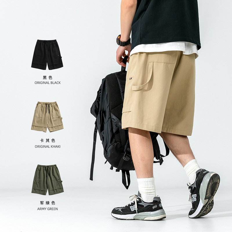 韩路日系男装 工装短裤男2025夏季新款运动飘带设计五分休闲裤子q