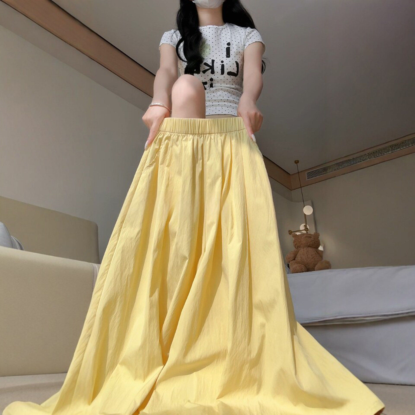 冰丝山本裙裤女夏季薄款黄色a字半身裙休闲宽松小个子垂感阔腿裤