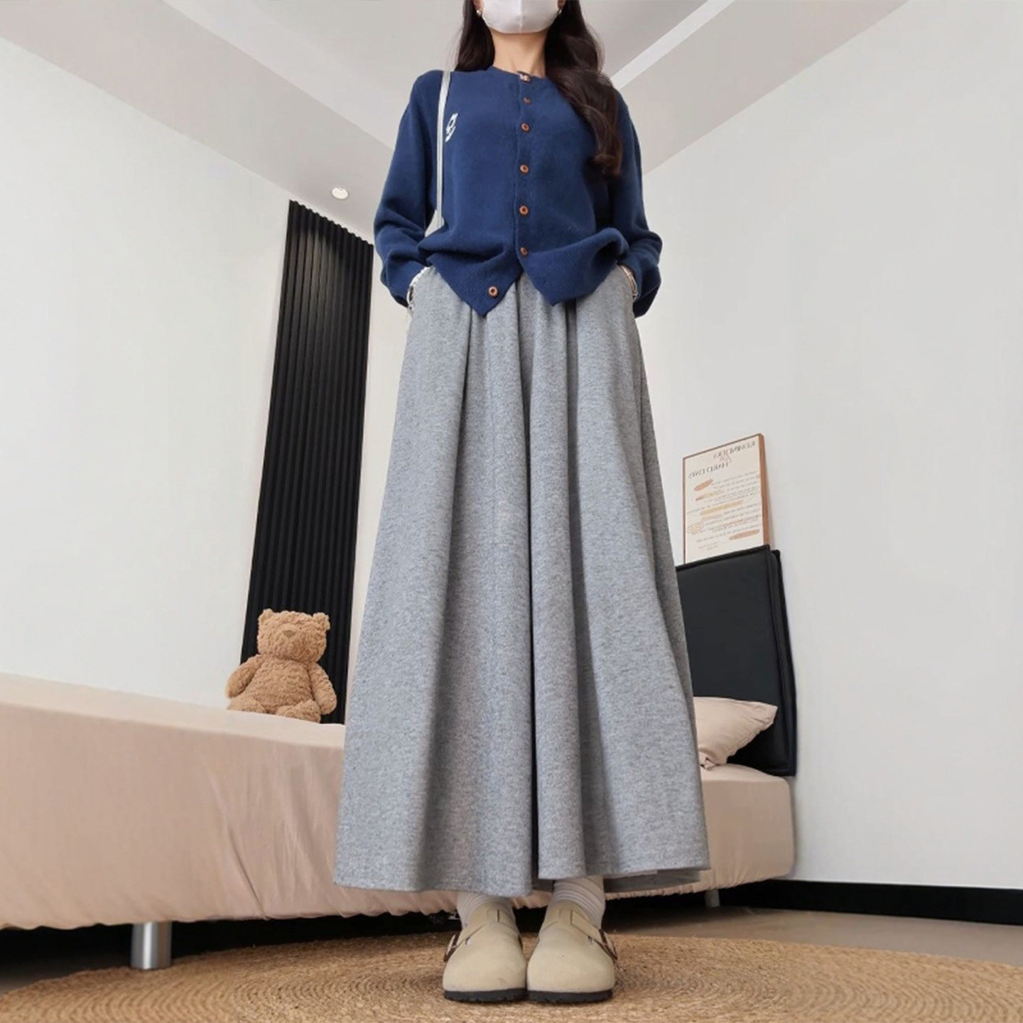秋冬半身裙裤女2026新款小个子宽松垂坠感软糯糯米裤休闲阔腿裤子