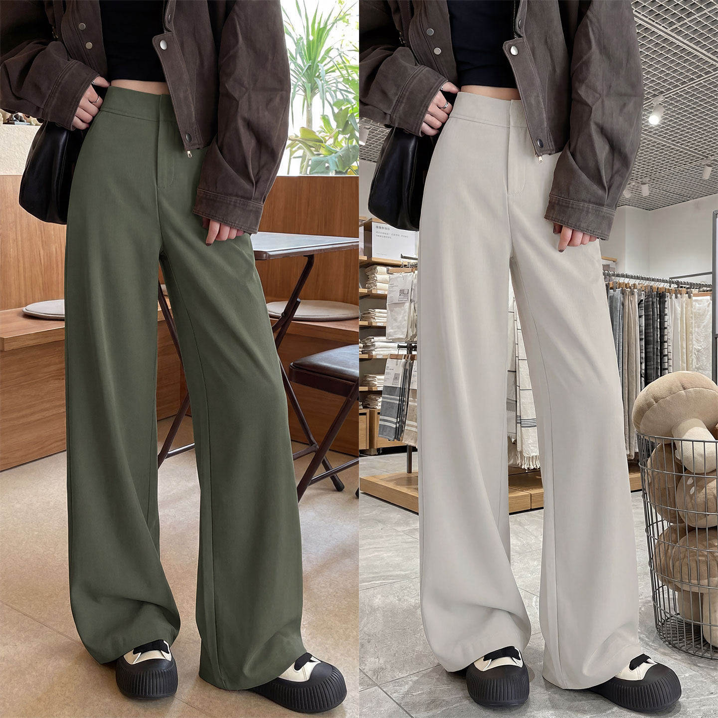 灰色西装裤女春秋新款宽松bf慵懒风直筒裤高级感小个子休闲阔腿裤
