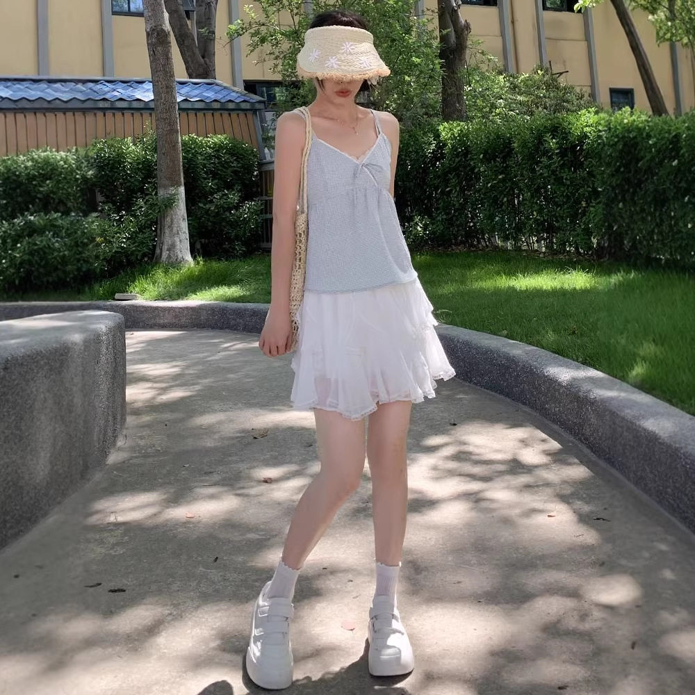 白色蛋糕裙女春夏新款高腰显瘦韩系温柔风多层蕾丝a字蓬蓬短裙子