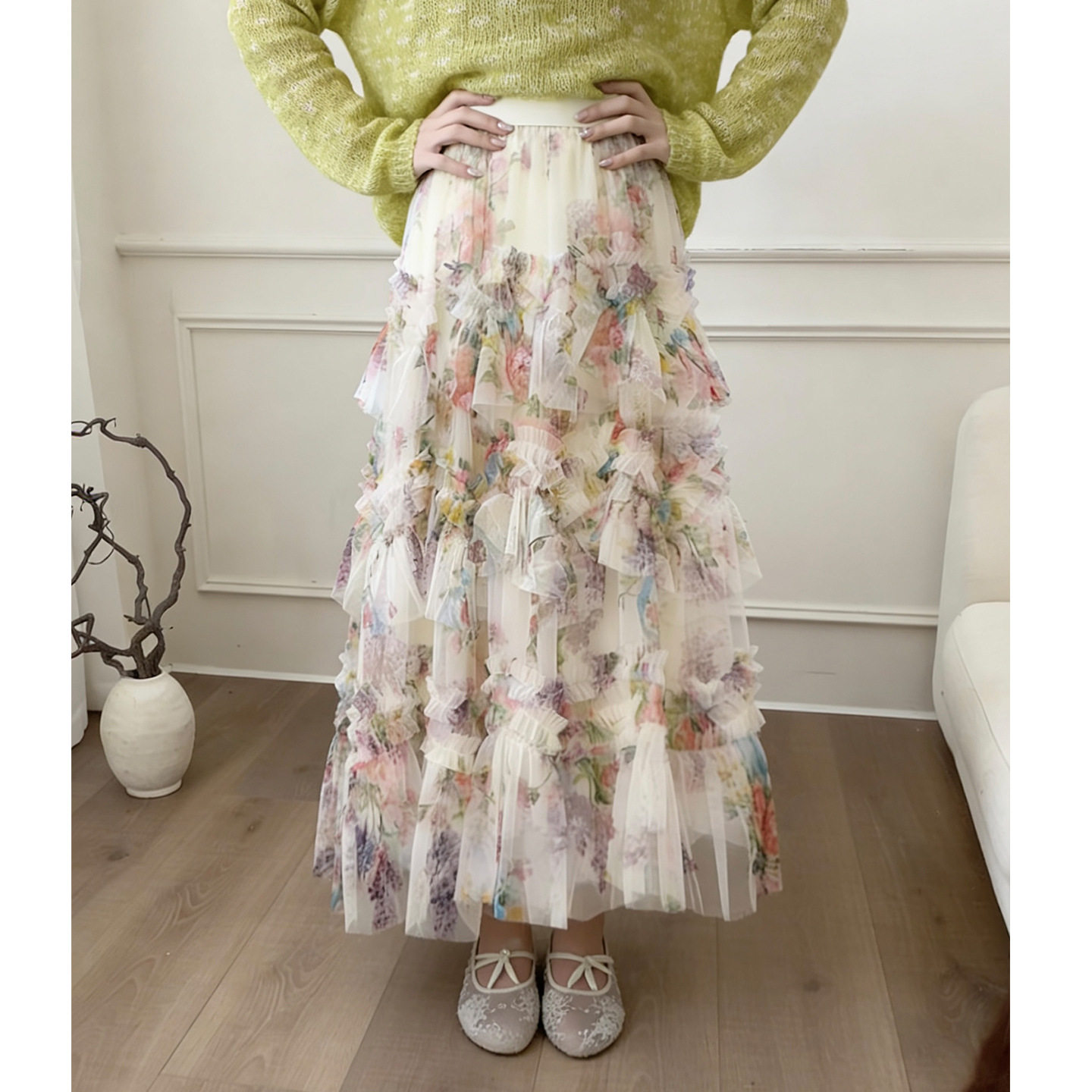 度假风海边超仙网纱碎花蛋糕半身裙女2026春夏季新款A字蓬蓬长裙