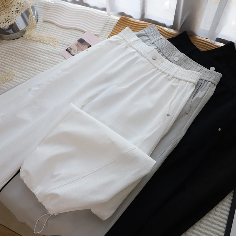 [比正]2026春夏季新款韩版女装松紧腰休闲抽绳收口工装裤长裤6074
