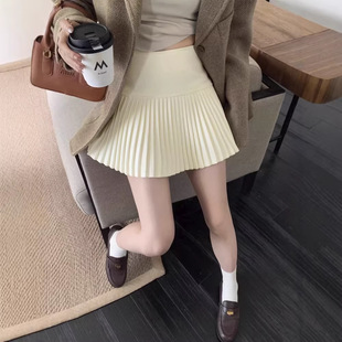 萝卜大叔白色毛呢百褶裙女加厚短裙小个子冬季新款百搭休闲半身裙