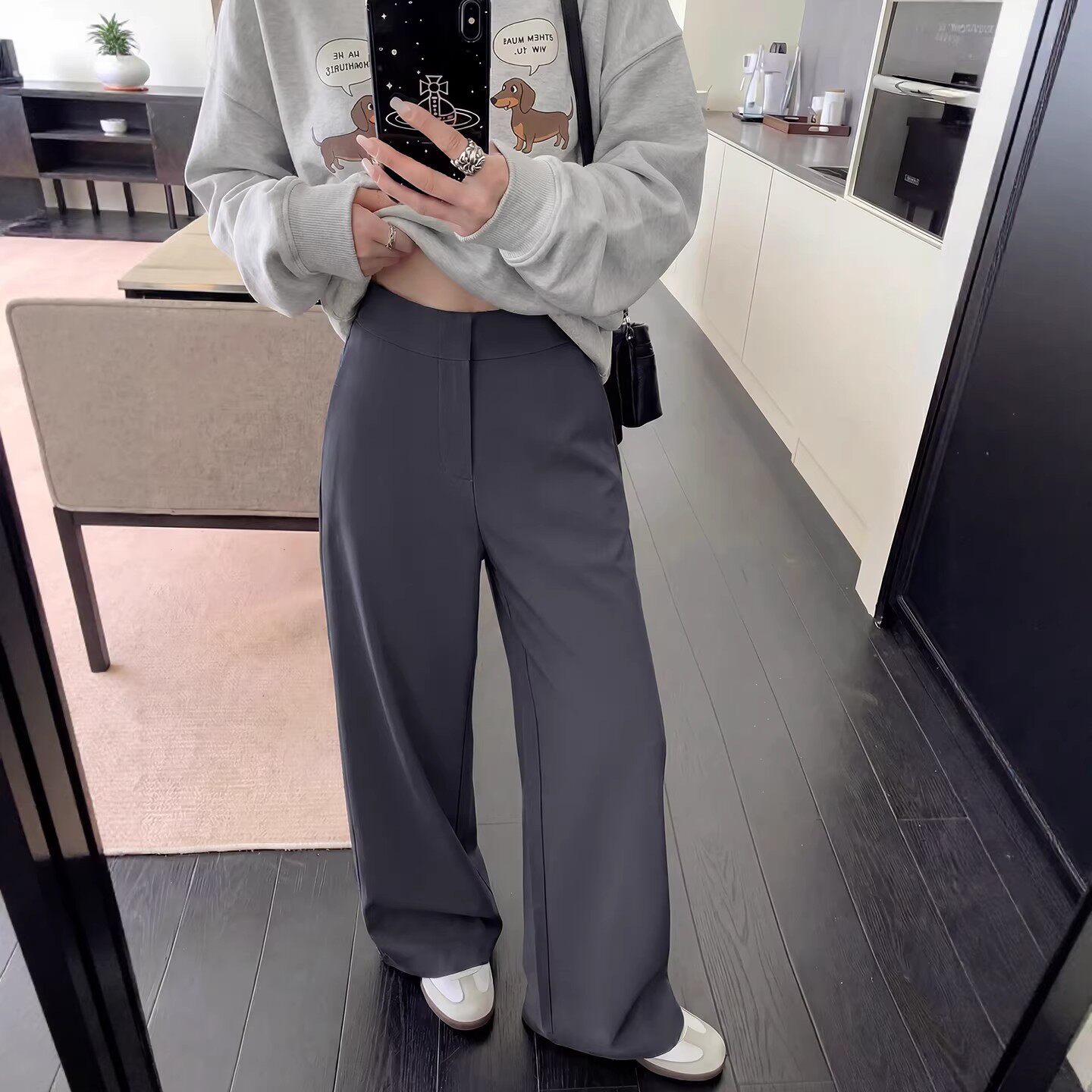 深灰色高腰阔腿裤女春季2026新款休闲宽松直筒垂坠感高级感西装裤