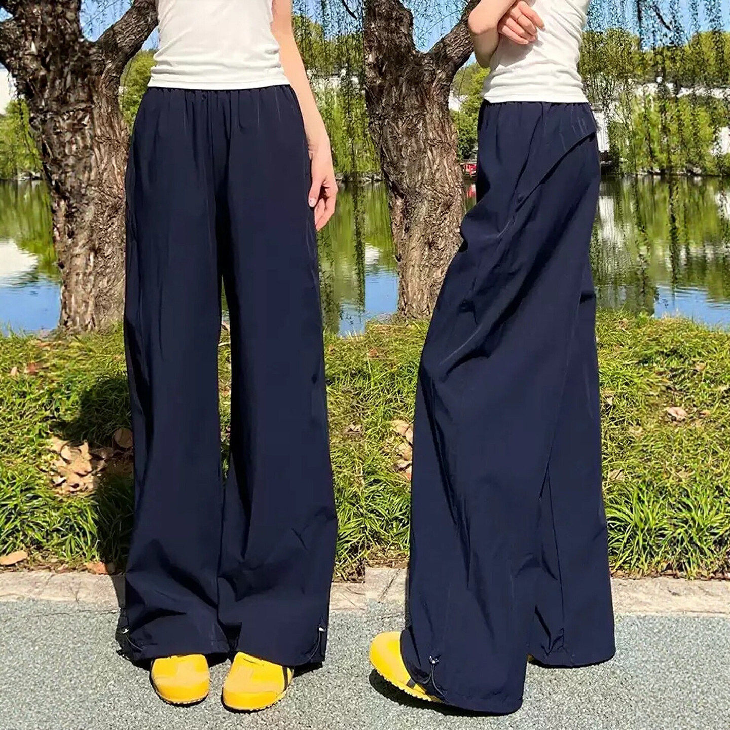 藏青色速干工装裤女2026新款夏季薄款直筒运动裤小个子窄版阔腿裤