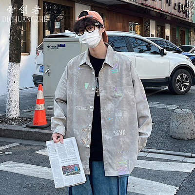 帝创者7006-男士长袖衬衫薄款衬衣韩版潮流港风工装宽松休闲外套