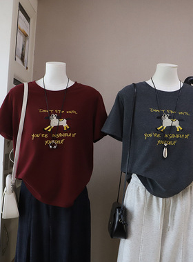[比正]2026早春新款韩版卡通字母刺绣休闲显瘦百搭短袖T恤女6040