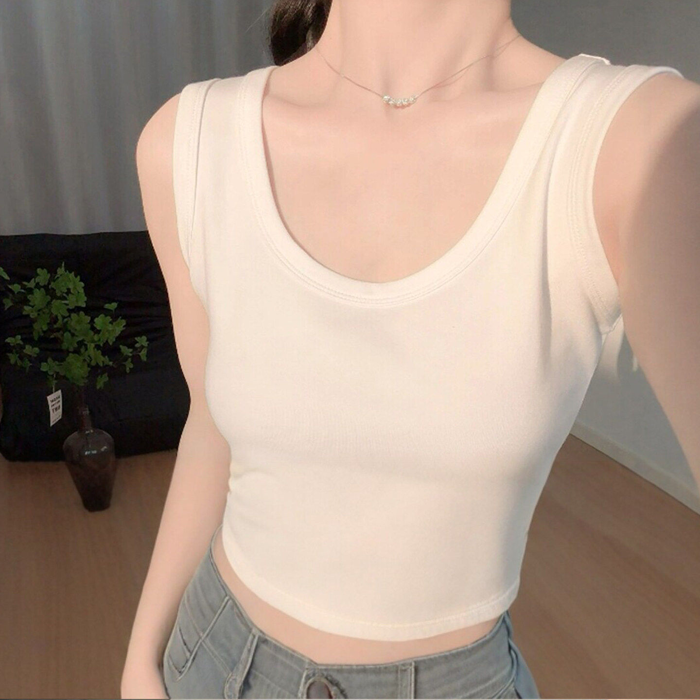吊带背心女士夏季外穿白色遮副乳工字宽肩带大码胖mm内搭打底上衣