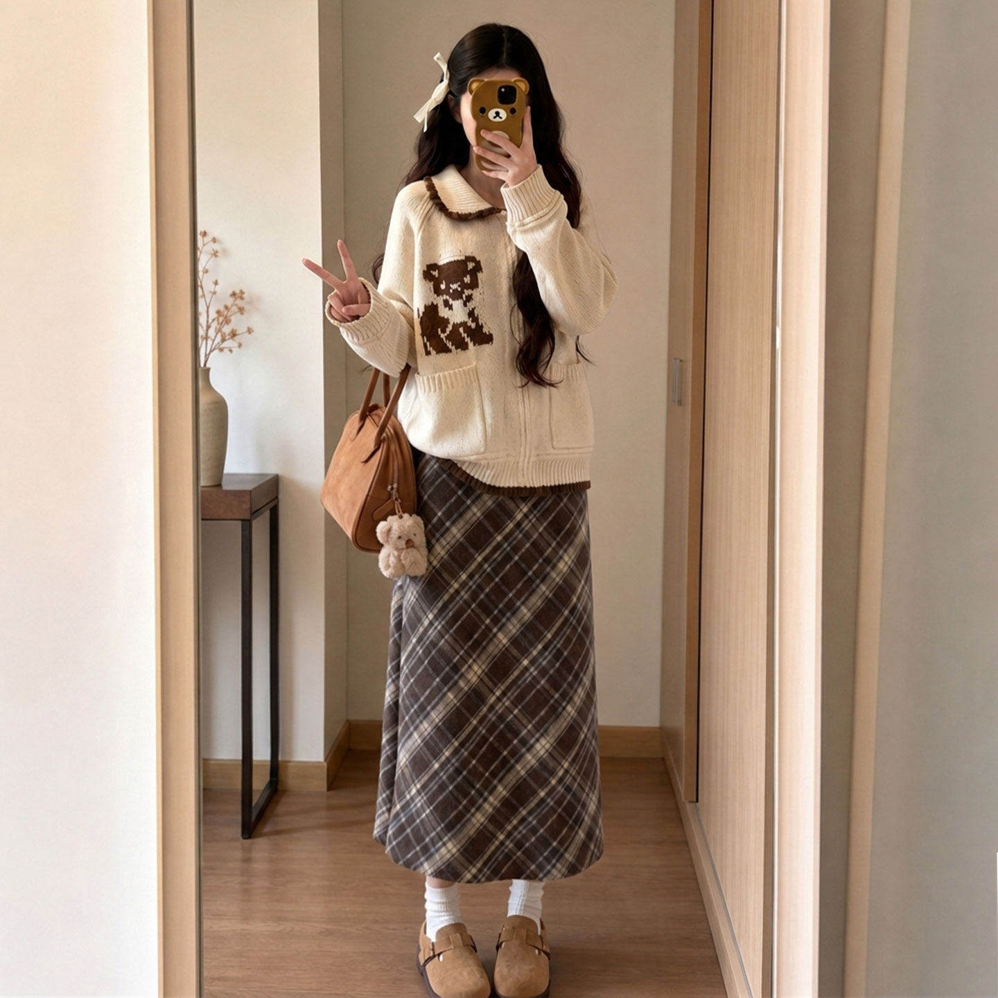 开叉毛呢格子裙女2026新款秋冬季小个子高腰a字半身裙直筒包臀裙
