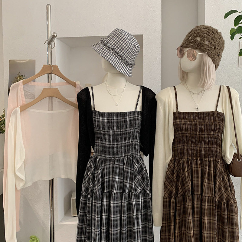 欧玛莱 防晒针织开衫女短款坎肩连衣裙外搭空调罩衫长袖披肩 6799