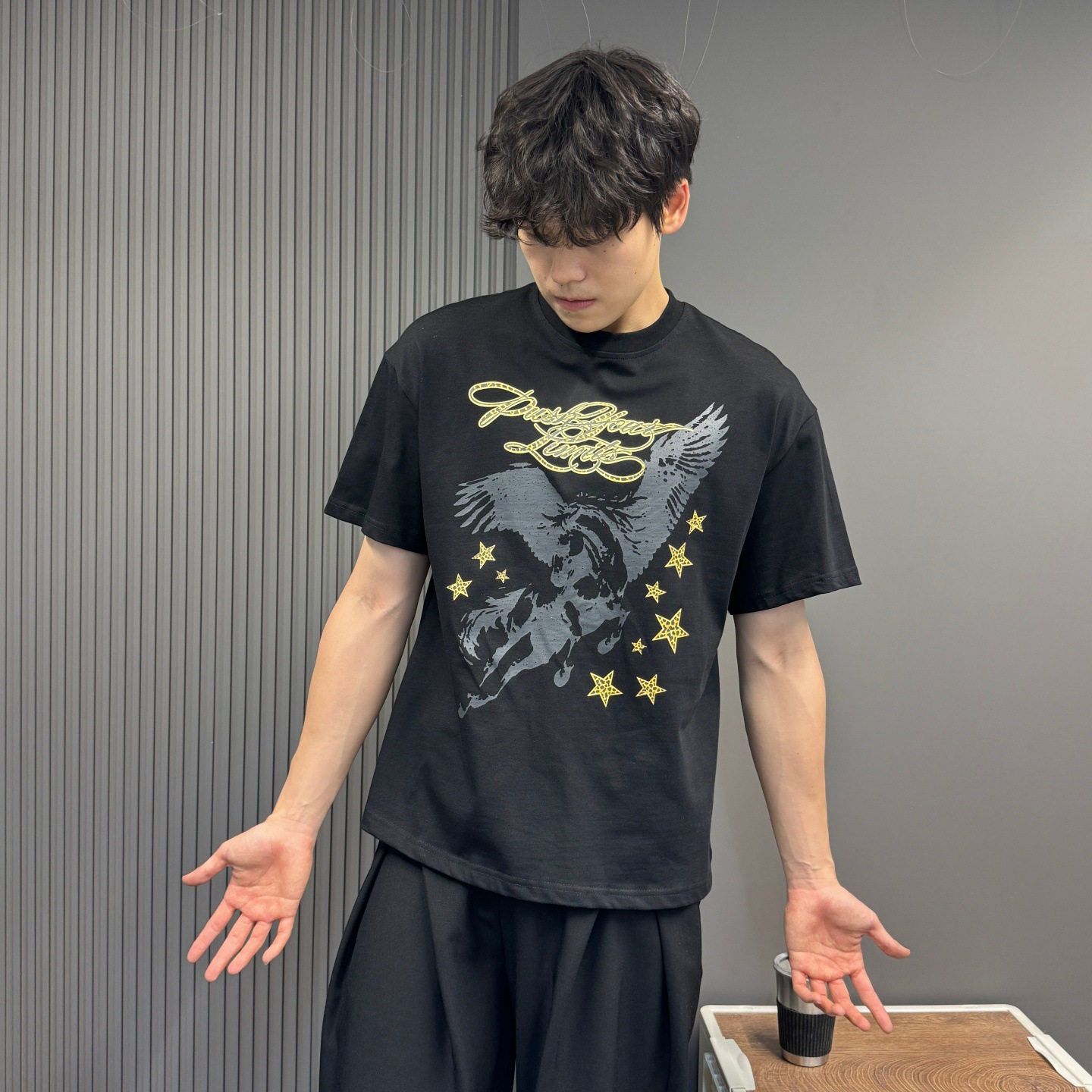 韩国小众复古飞马印花简约休闲T恤 男女百搭宽松纯棉舒适夏季短袖