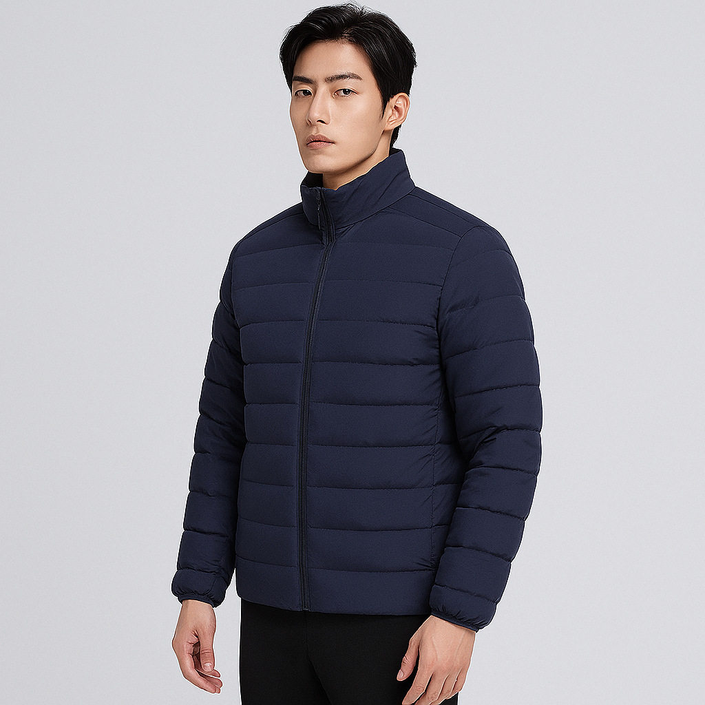 平湖驰新纯色男式90绒男装立领无缝面料新款轻薄款羽绒服大码外套