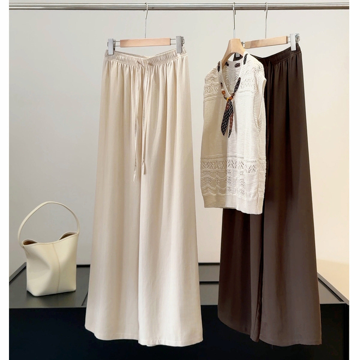 日系棉麻抽绳阔腿裤女夏季2026新款高腰垂感显瘦薄款百搭休闲长裤