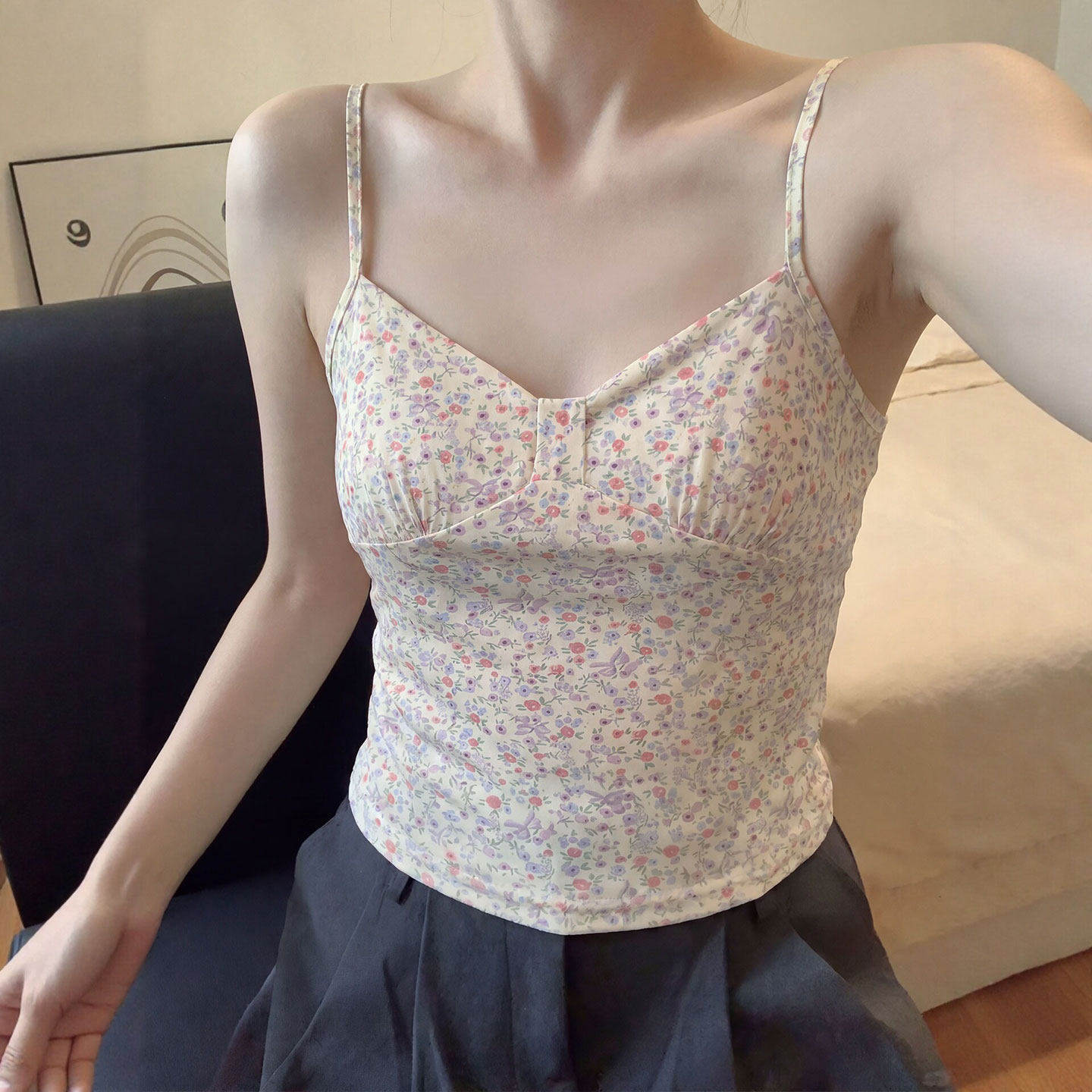 紫色碎花吊带背心女外穿夏季绝美辣妹高级感无袖独特漂亮内搭上衣