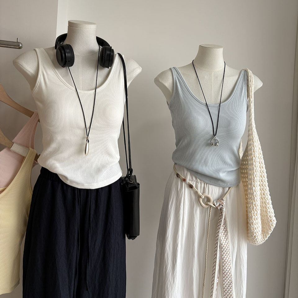 [比正]2026夏季新品 韩版短款带胸垫运动休闲百搭吊带背心女6556