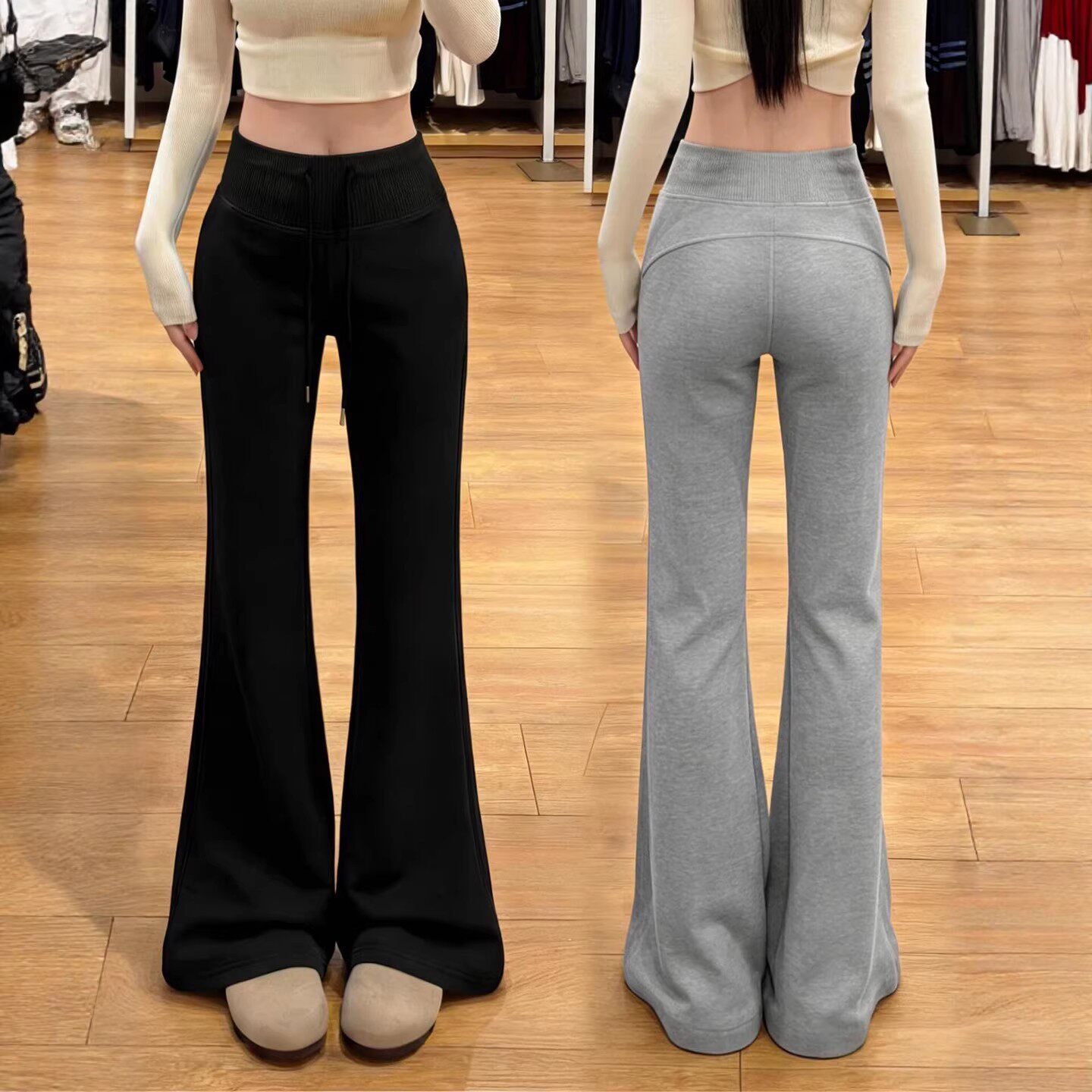 黑色喇叭裤女春季2026新款高腰休闲运动裤小个子垂感显瘦微喇卫裤