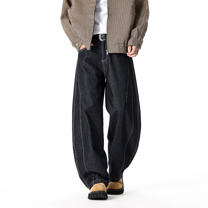 春季新款直筒牛仔裤子女新中式拼接设计感加绒加厚高腰宽松阔腿裤,男装,牛仔裤,淘宝优惠券,粉丝福利购,淘宝优惠卷