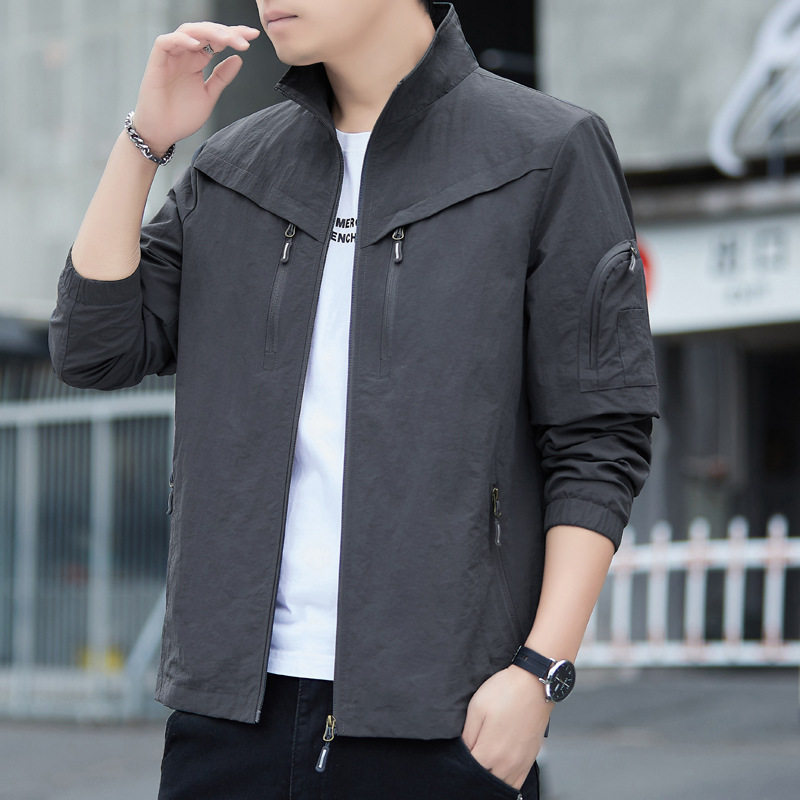 跨境2026春季新款男士纯色工装外套户外休闲立领宽松大码薄款夹克