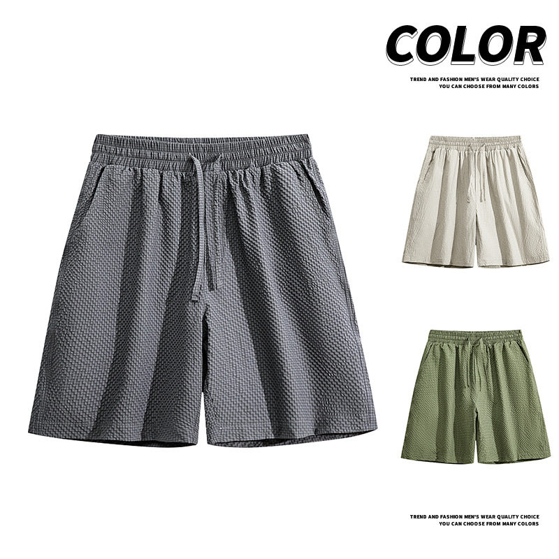 2026夏季新款潮牌男式泡泡纱短裤沙滩裤直筒休闲中裤多巴胺五分裤