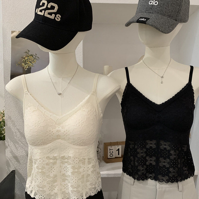 欧玛莱 蕾丝带胸垫吊带背心女内搭春夏季内衣美背一体式上衣 6636