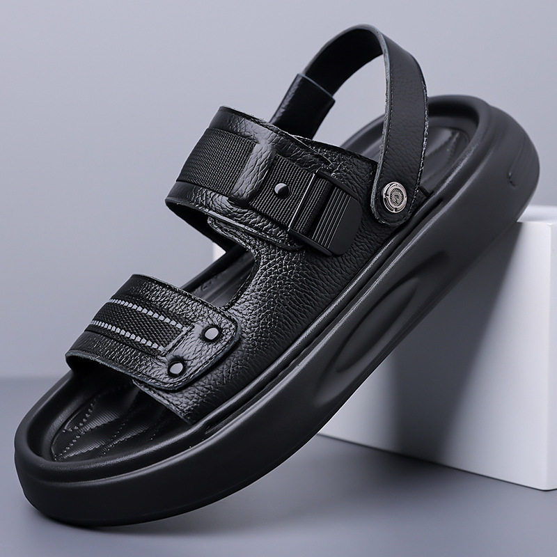 男士凉鞋男款真皮2026夏季新款头层牛皮厚底时尚沙滩鞋跨境凉拖鞋
