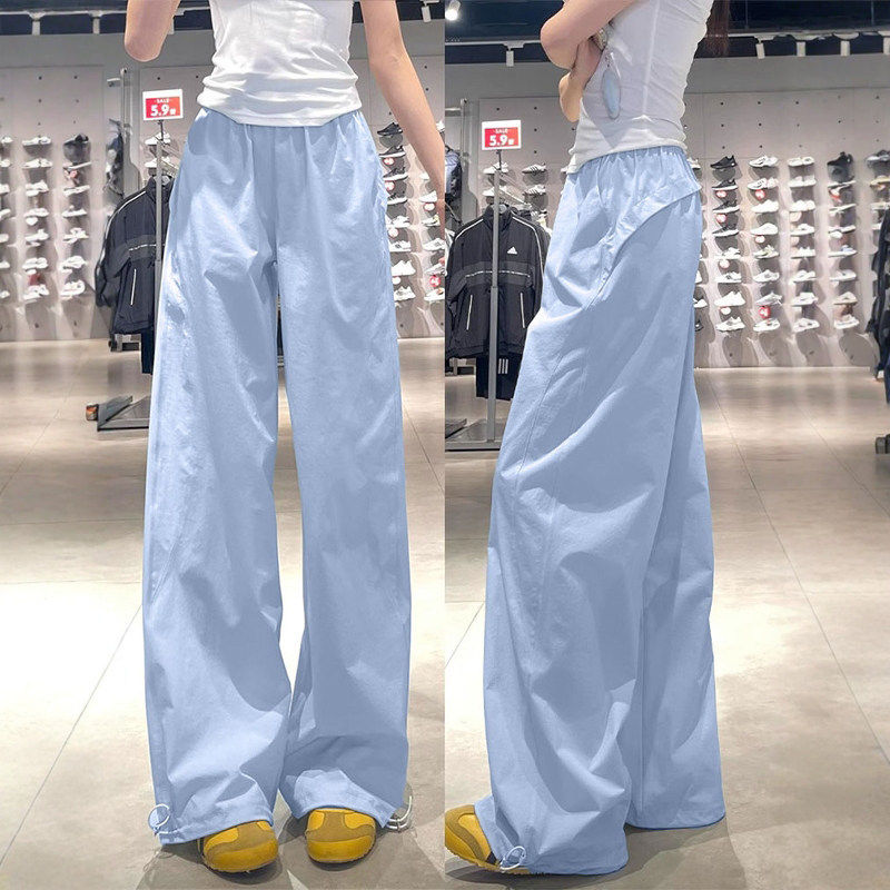 蓝色速干工装裤女2026新款夏季薄款直筒宽松小个子休闲阔腿运动裤