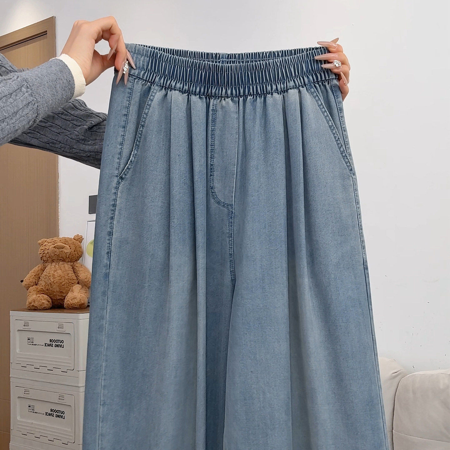 天丝直筒牛仔裤女春秋2026新款高腰垂感宽松小个子休闲窄版阔腿裤