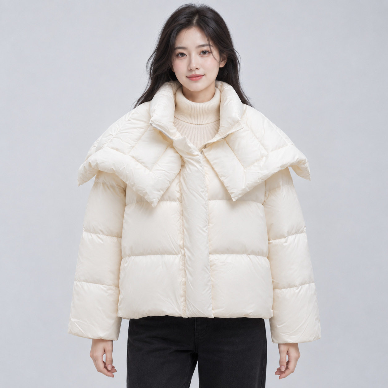 平湖驰新韩版宽松立领女冬季高级感加厚可拆卸面包服羽绒服外套