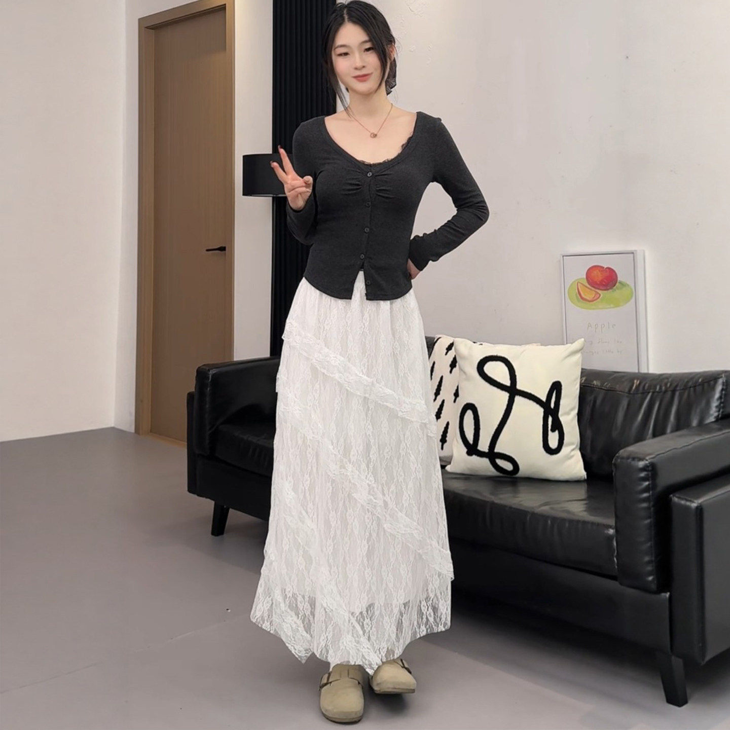 白色蕾丝半身裙女春秋2026新款a字不规则半裙长裙小个子蛋糕裙子