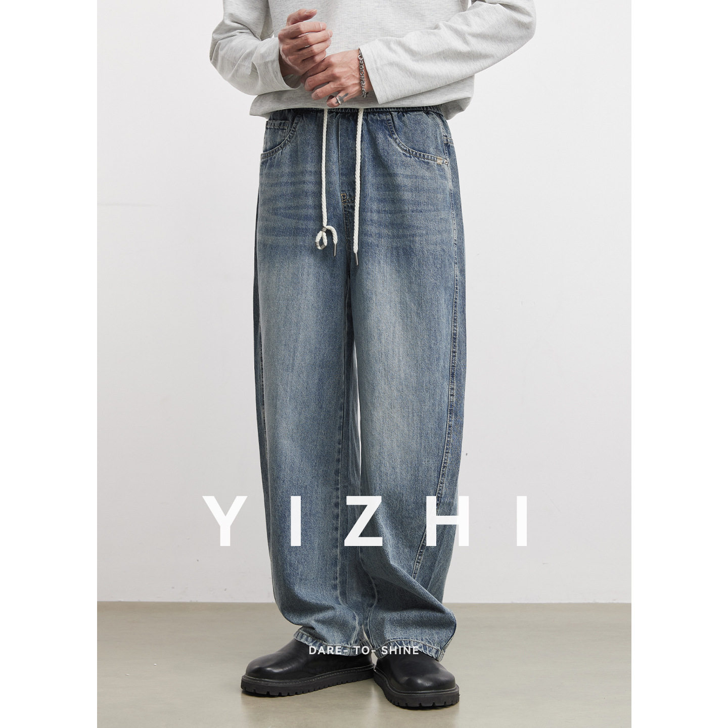亦止哈伦美式高街弯刀牛仔裤男春秋季2026新款宽松直筒阔腿裤子潮