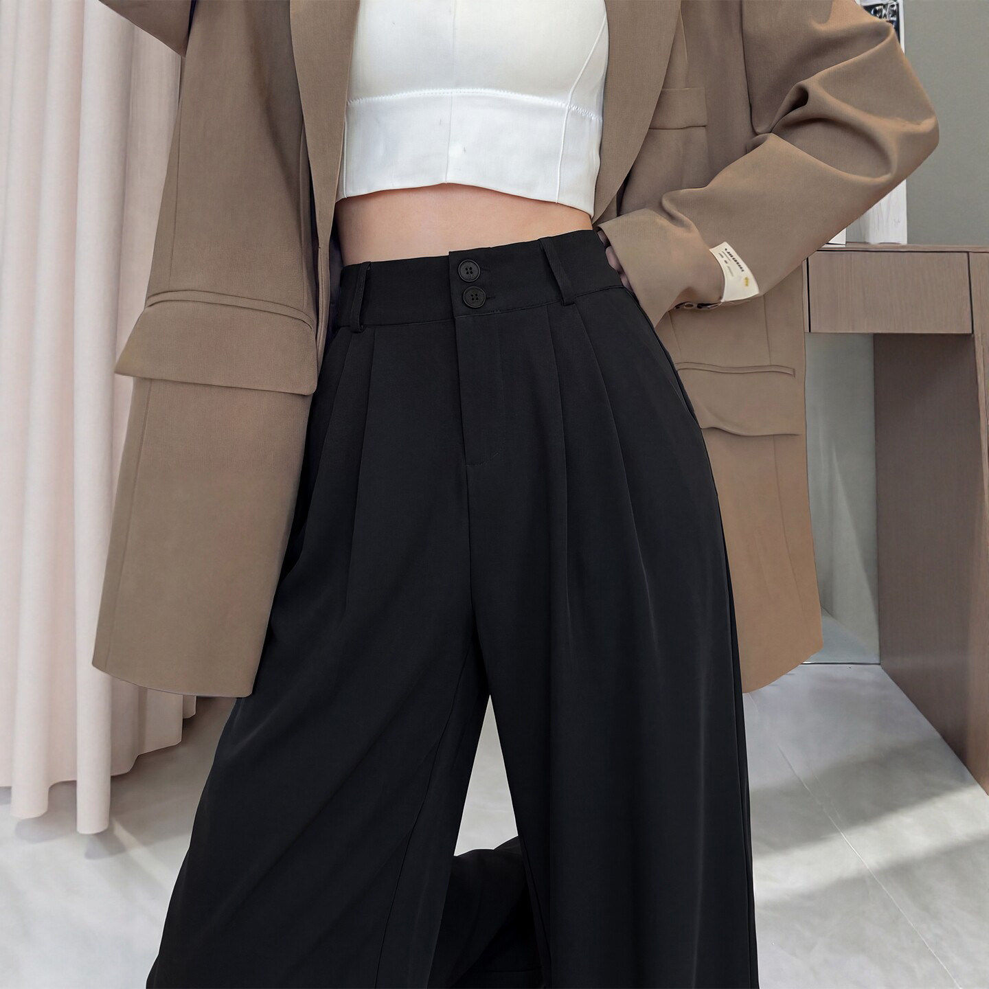 黑色阔腿裤女裤子春秋2026新款高腰窄版直筒西裤高级感垂感西装裤