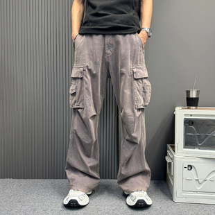 深灰色水洗做旧阔腿宽松牛仔裤男女2026新款美式工装裤长裤子情侣
