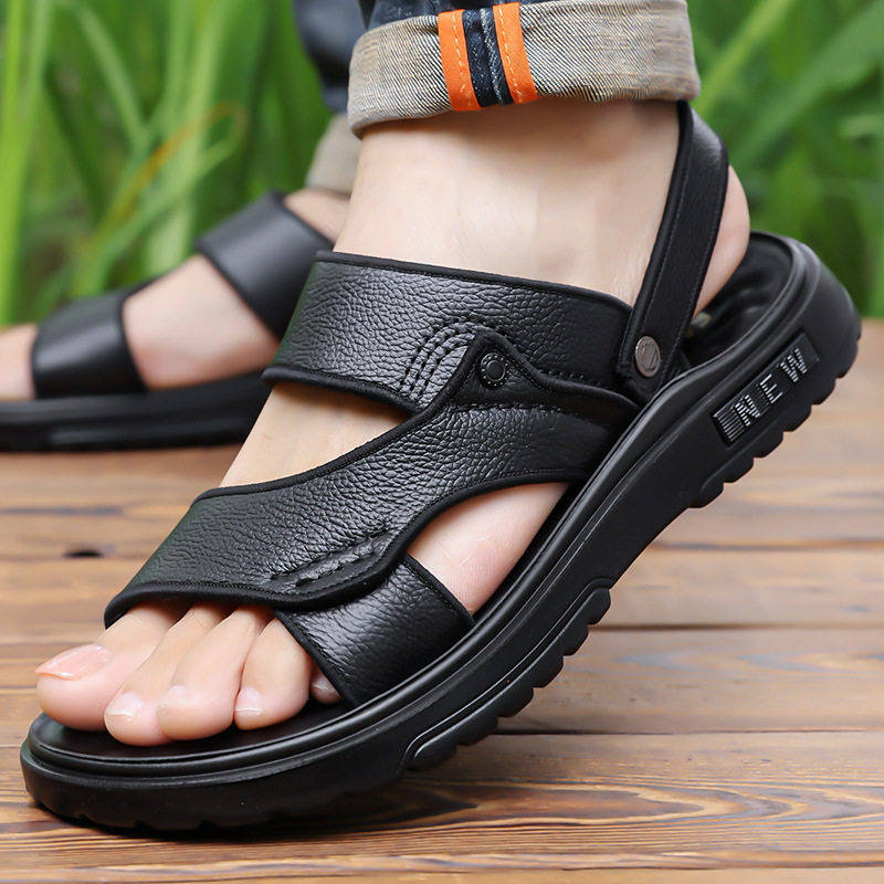 男士凉鞋男款真皮2026夏季新款头层牛皮厚底时尚沙滩鞋跨境凉拖鞋
