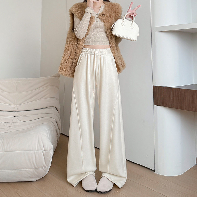 白色阔腿裤女裤子女款2026春夏新款高腰垂感休闲裤运动美式弯刀裤