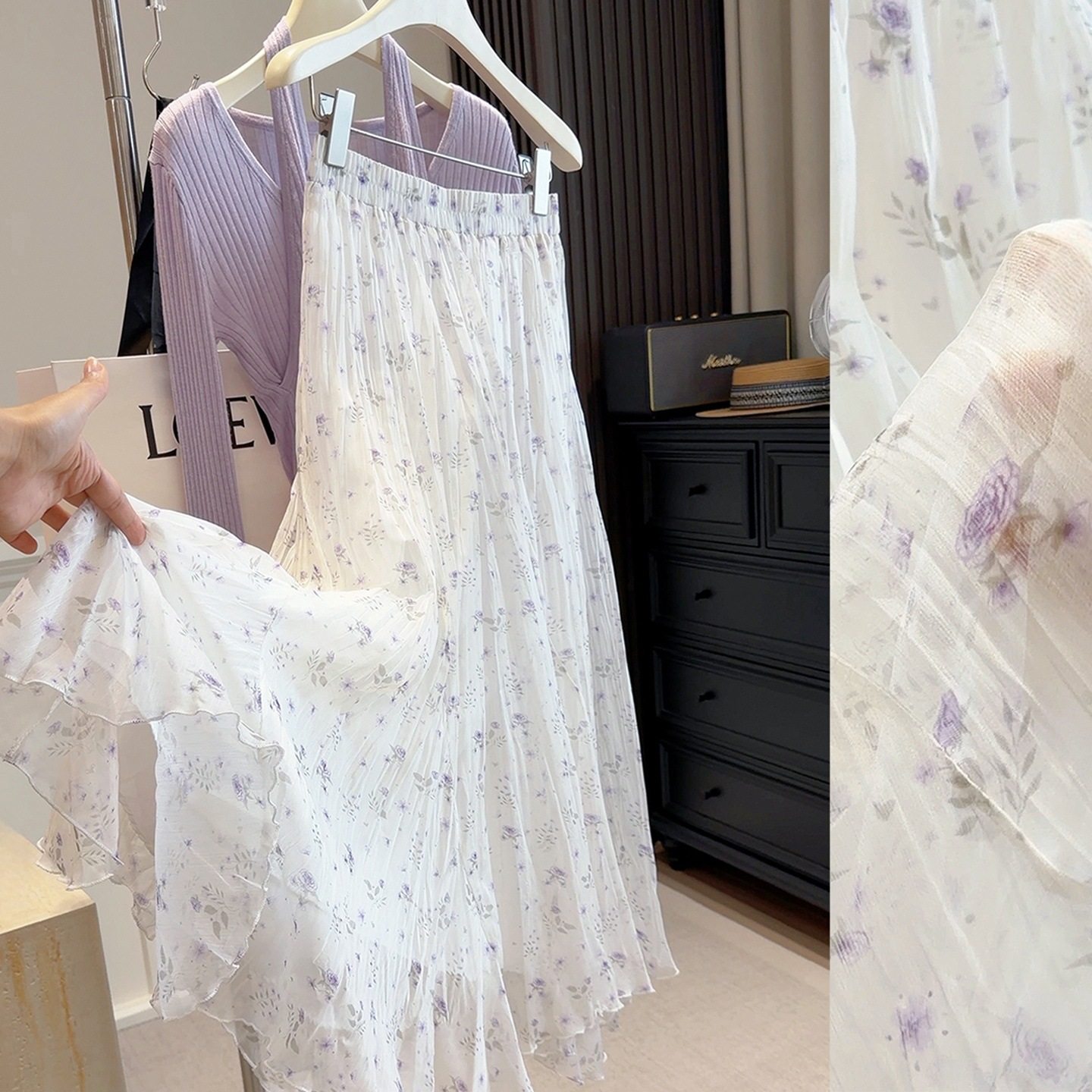 2026春夏季新款飘逸清新松紧腰碎花半身裙女下摆不规则大摆仙女裙