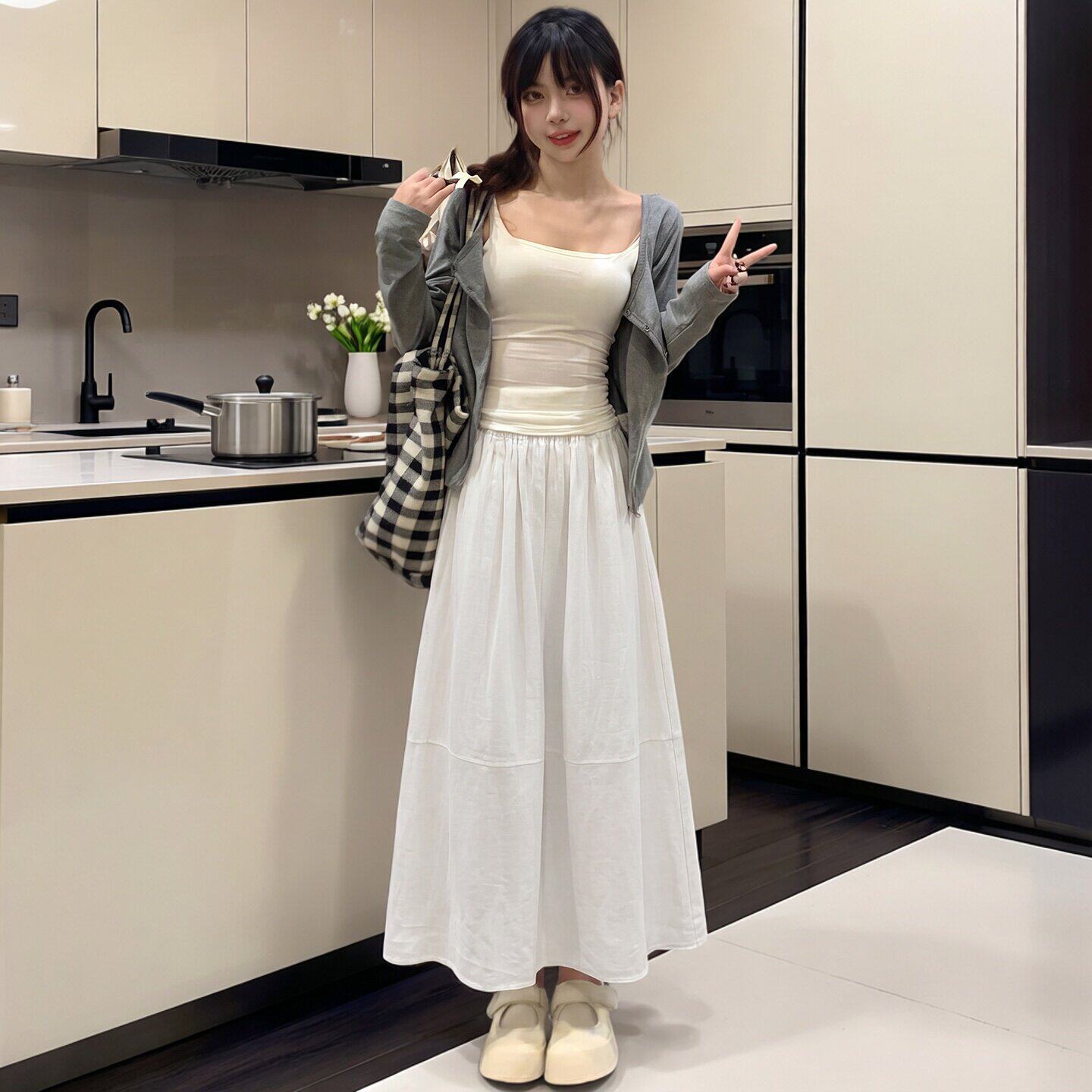 白色亚麻半身裙女2026夏季新款大码梨型身材显瘦a字裙棉麻长裙子