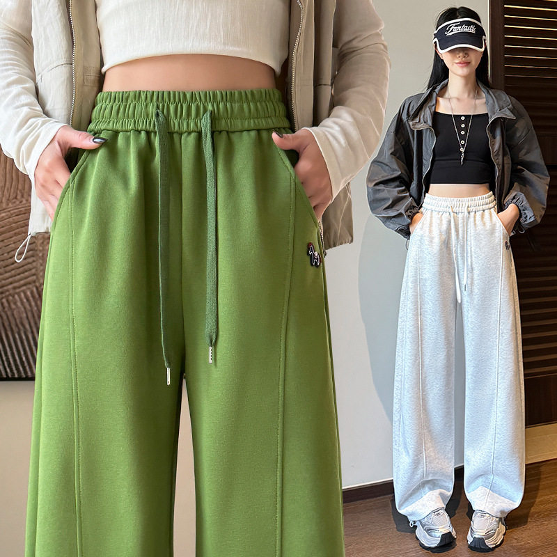 窄版刺绣弯刀卫裤女春季2026新款宽松垂坠感慵懒风休闲阔腿运动裤