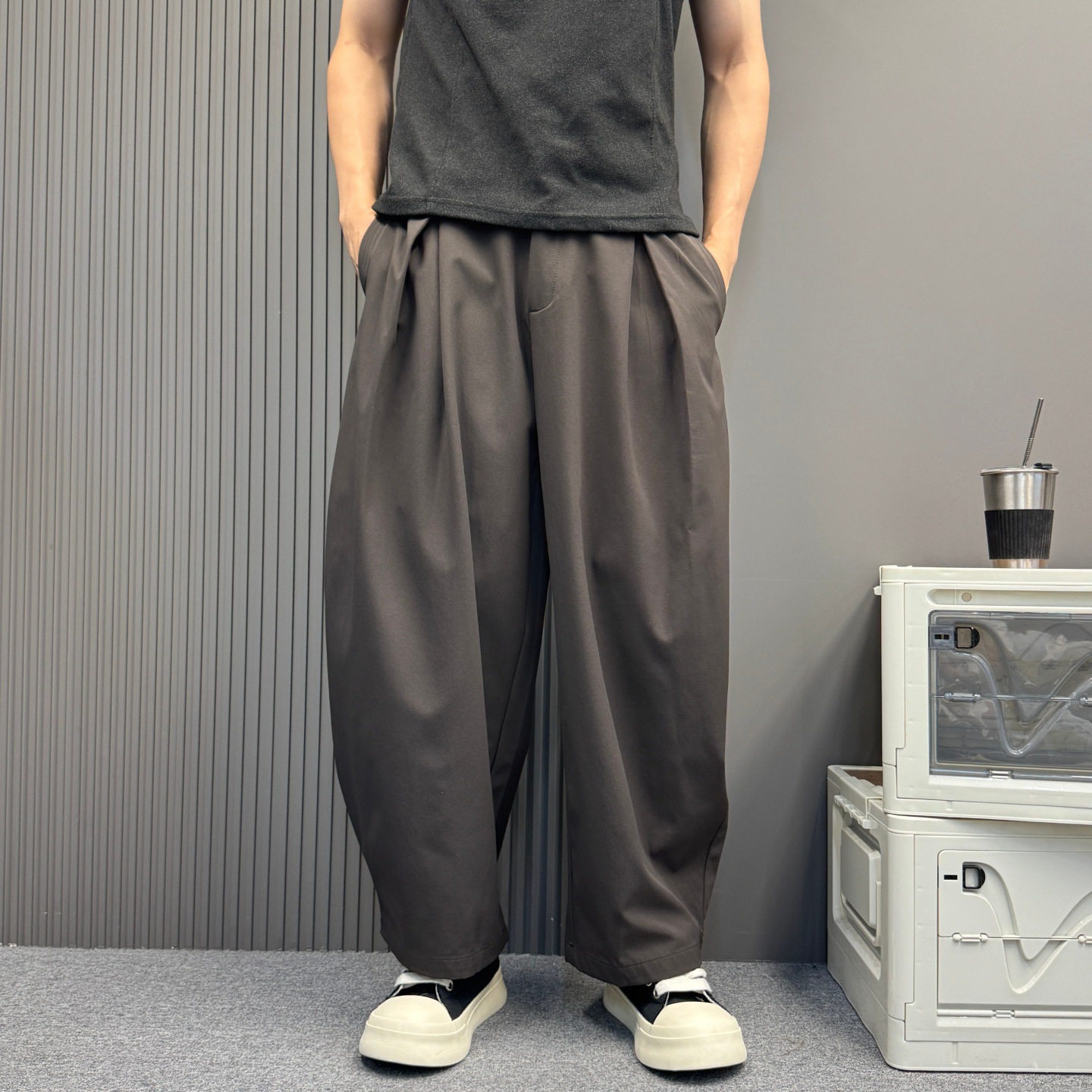 夏季日系复古纯色宽松褶皱阔腿裤男女同款百搭阔腿直筒休闲长裤子