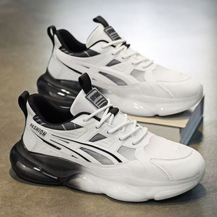 男鞋春季青少年休闲跑步黑色运动鞋初中学生软底超轻减震气垫跑鞋